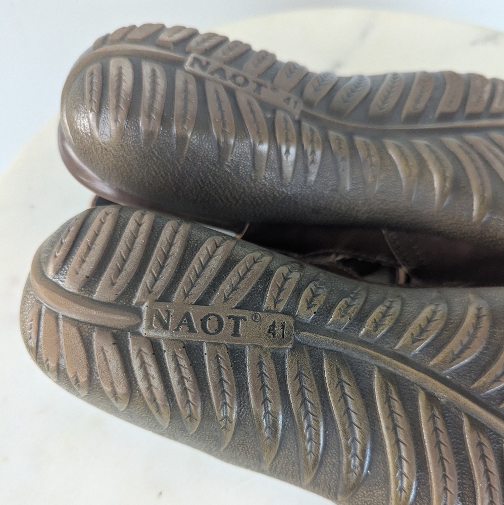 NAOT Israel Women's Brown Perforated Leather Comfort Mary Jane Sandals - Picture 5 of 9